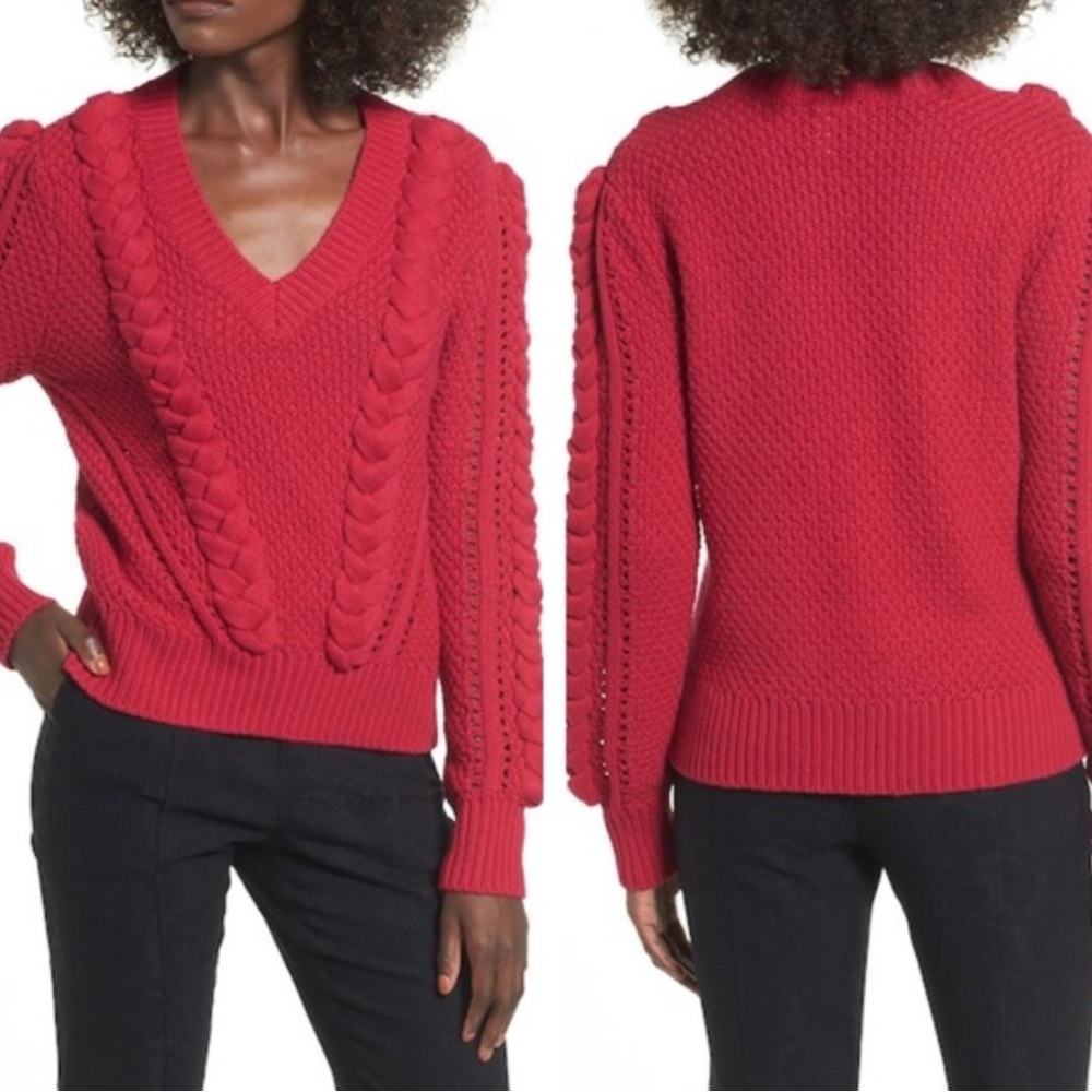 Leith Cerise‎ Braided Cable Sweater